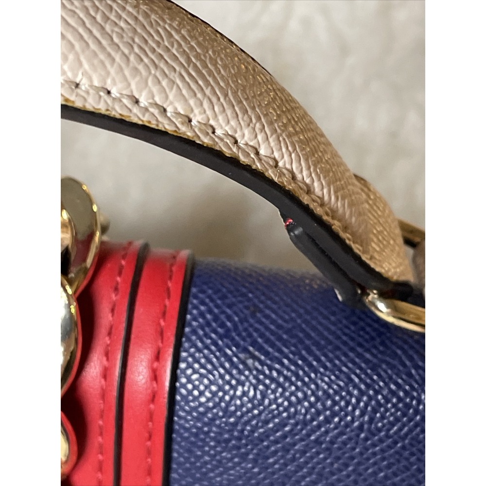 ALDO Crossbody Purse Bag Blue Cream Red Gold Accents Zipper Pocket Buckle July 4 - Picture 7 of 16